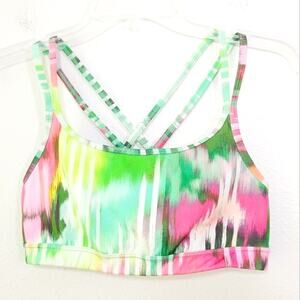 Athleta colorful watercolor strappy sports bra XS